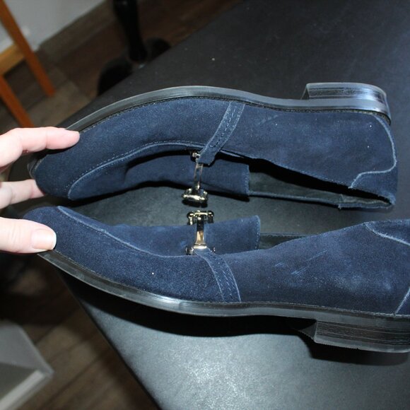 Stacy Adams 10M Men's Blue Suede Slip-On Loafers Dress Shoes w/ Chrome Buckle - Picture 16 of 16